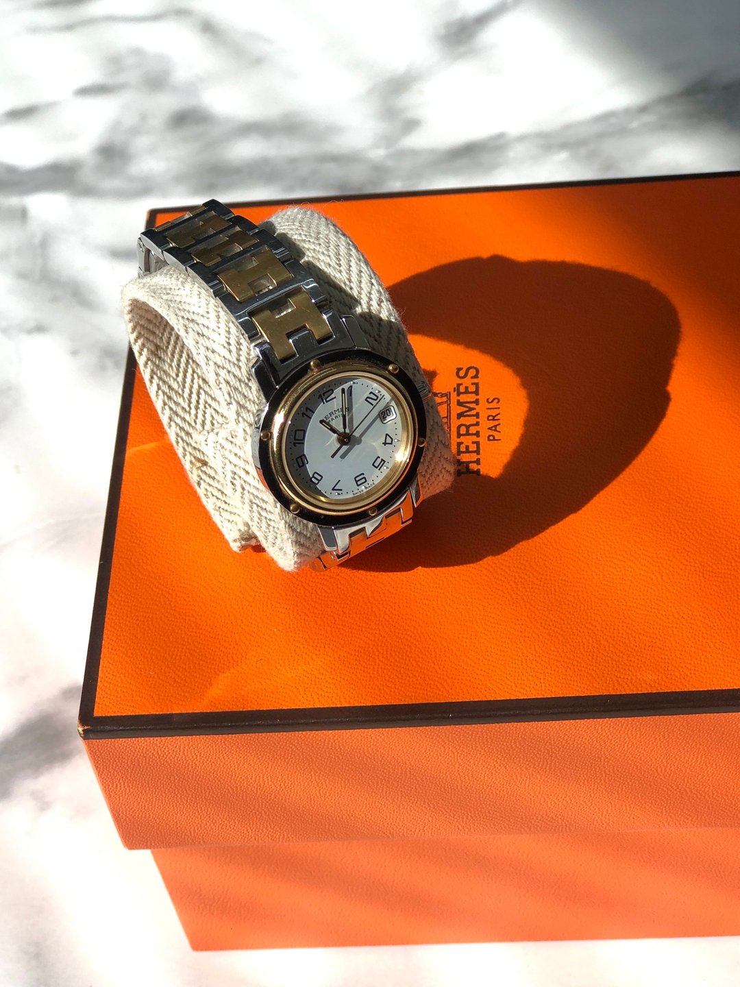 【日本直送，铭牌二手包装】HERMES Clipper 腕表金x银Vintage 复古老 xxsxn5 - 女表 - 其他材质 银色