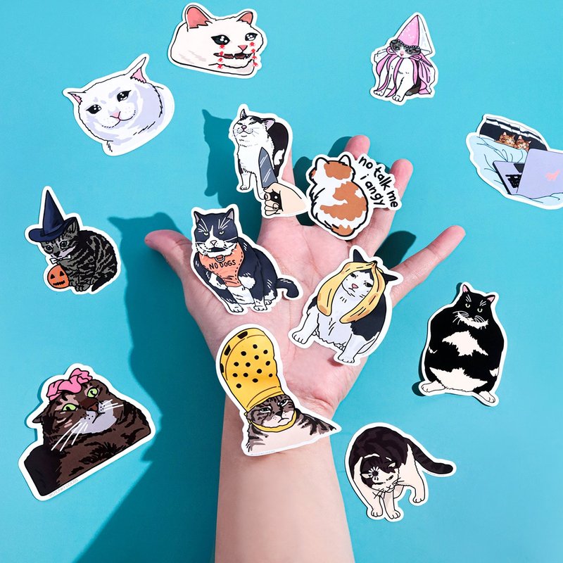 压克力切割贴纸，猫咪迷因图案，有趣又可爱，有多种款式，Cat Meme Stickers - 贴纸 - 塑料 