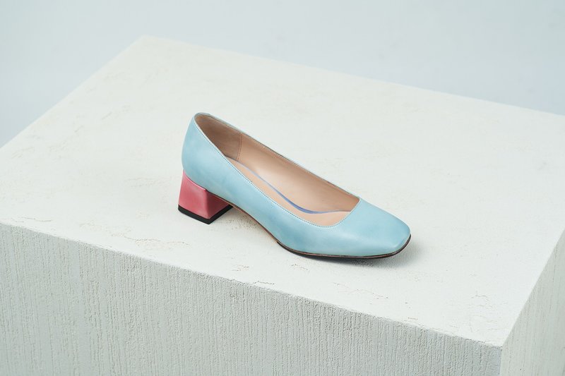 HTHREE 经典方头跟鞋/ 水蓝 - Aqua Blue / Square Toe Heels - 其他女款皮鞋 - 真皮 蓝色
