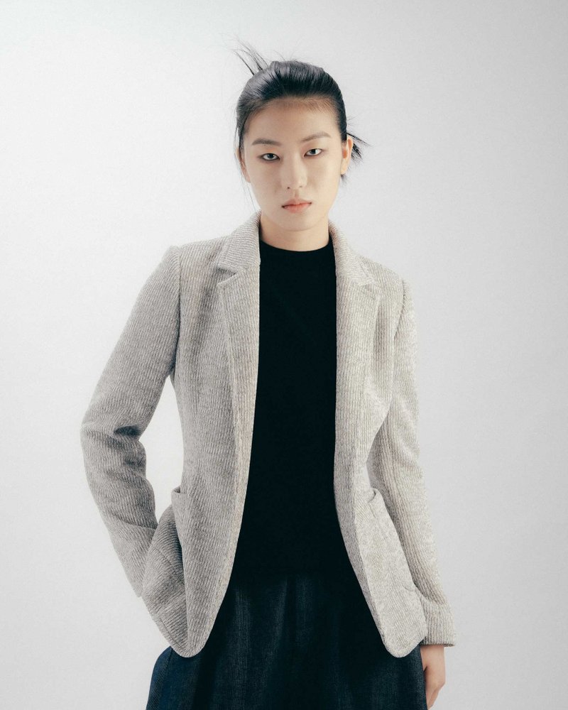 UUIN_浅灰织纹西装外套 - 女装上衣 - 棉．麻 灰色