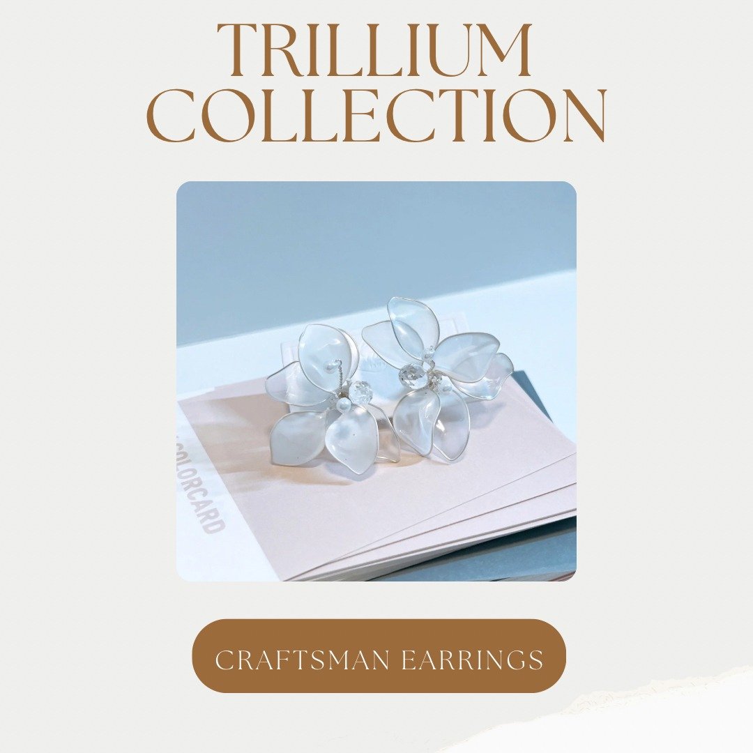 雪光延龄 柔光花语 Trillium Frost Whisper 新娘耳环 - 耳环/耳夹 - 其他金属 
