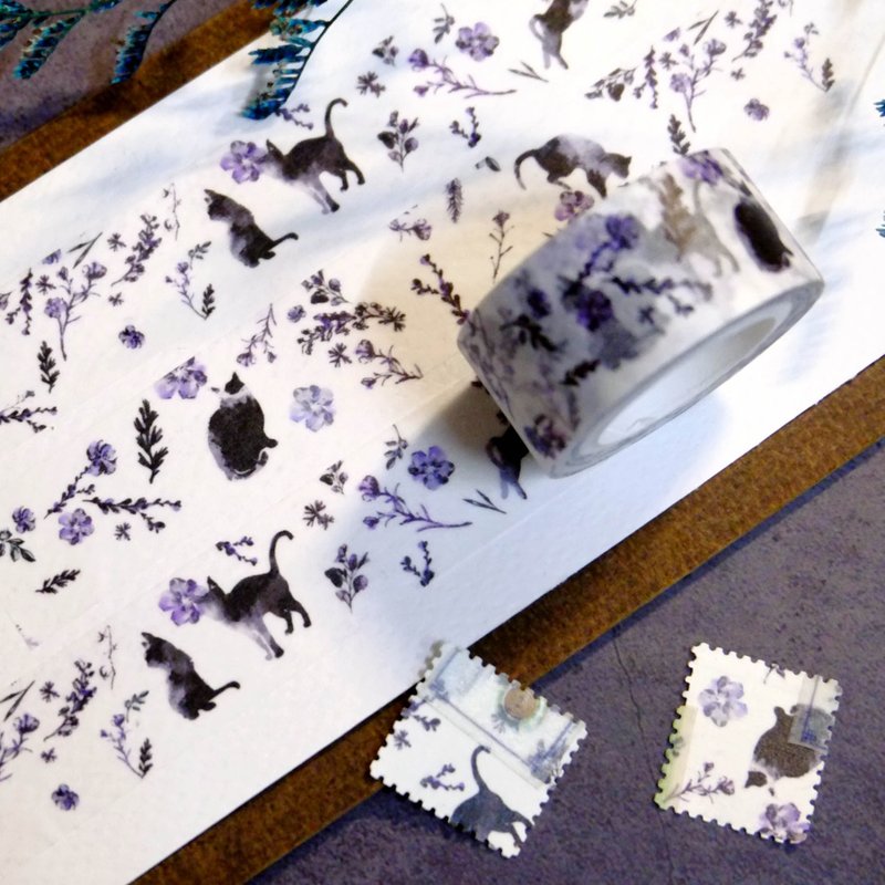 大马士革 黑猫 复古 日本和纸 宽版纸胶带 - 纸胶带 - 纸 紫色