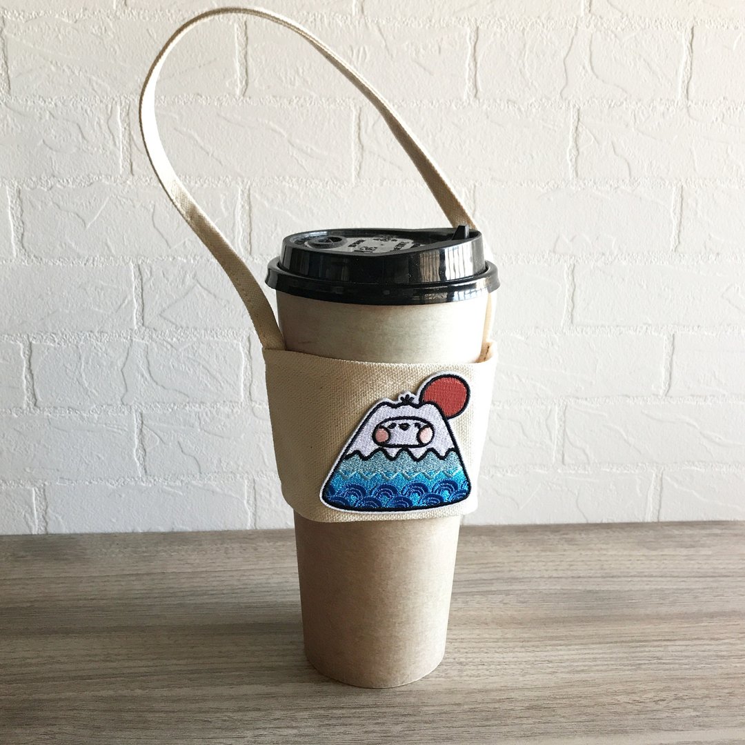 富士山 刺绣 帆布 饮料杯套 - 随行杯提袋/水壶袋 - 绣线 蓝色