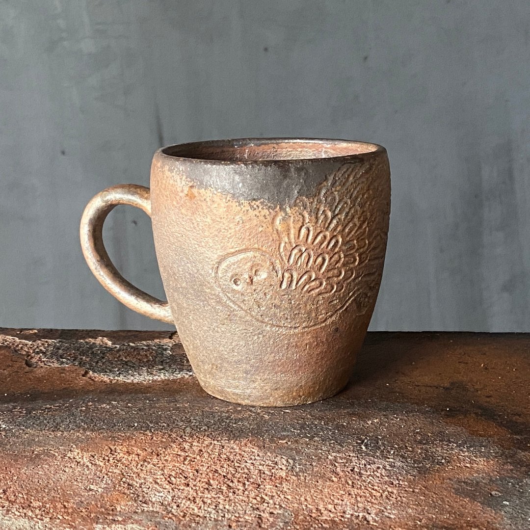 猫头鹰刻纹-柴烧陶杯 - 其他杯子 - 陶 卡其色