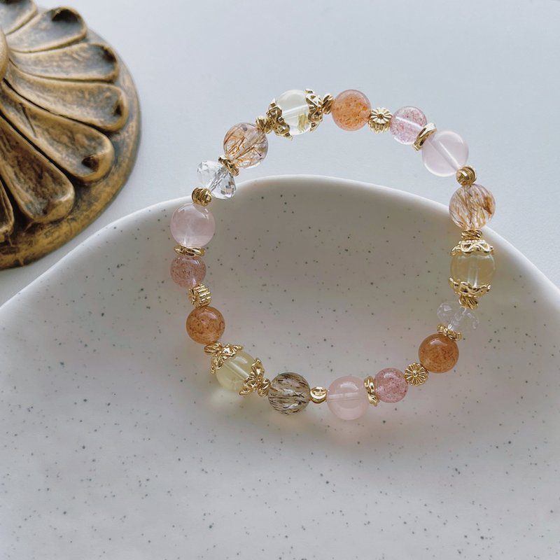 橘釉胭脂丨粉晶+金太阳丨桃花财运 人际自信丨定制化水晶手链 - 手链/手环 - 水晶 粉红色