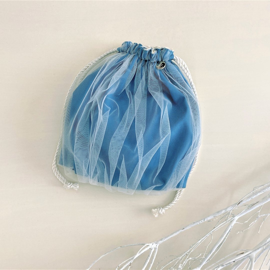 NEW Over Tulle Gather Purse Deep Blue - 化妆包/杂物包 - 棉 蓝色