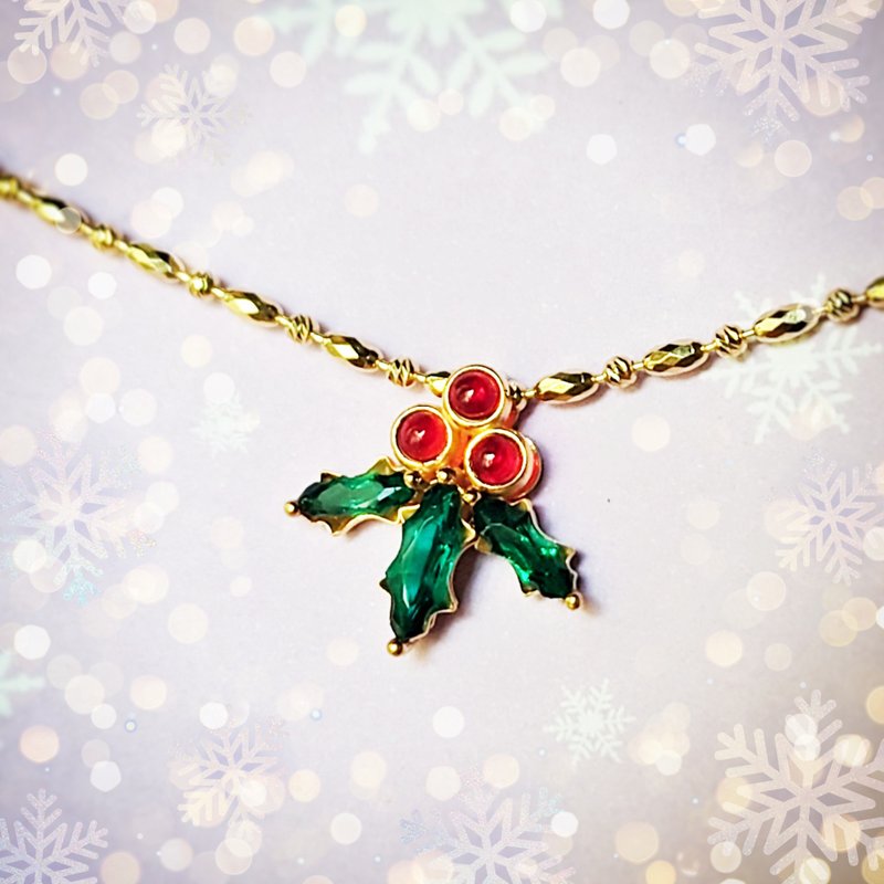 特别切割圣诞槲寄生水晶电镀18K黄金纯银吊坠 - 项链 - 半宝石 绿色