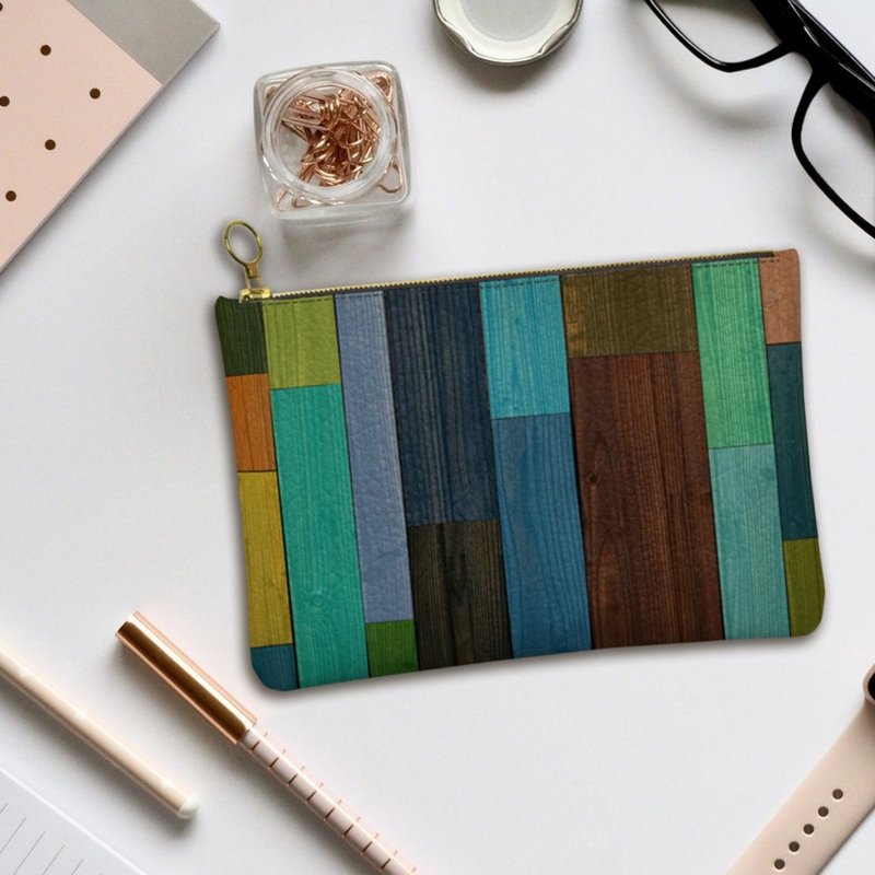 色彩缤纷的木纹皮革手拿包，真皮材质 - 手拿包 - 真皮 多色