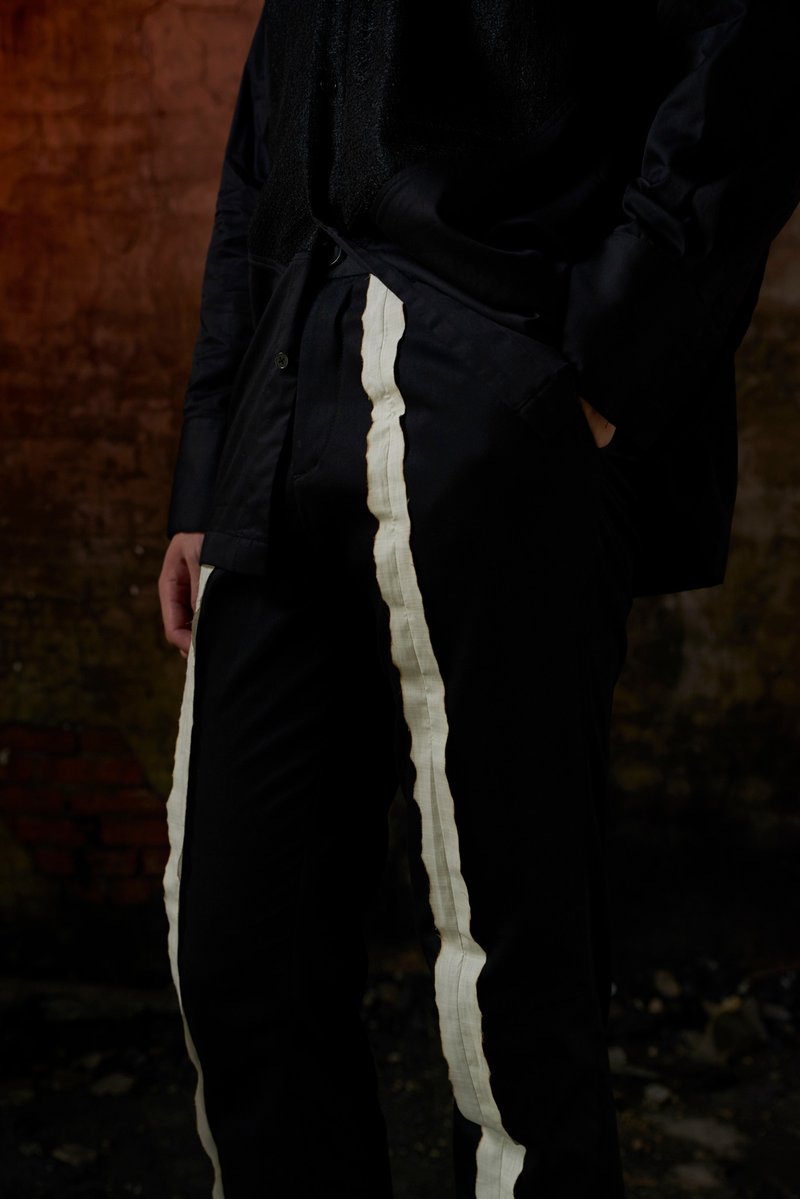 烧边档片长裤(181P03) - 男士长裤 - 棉．麻 黑色