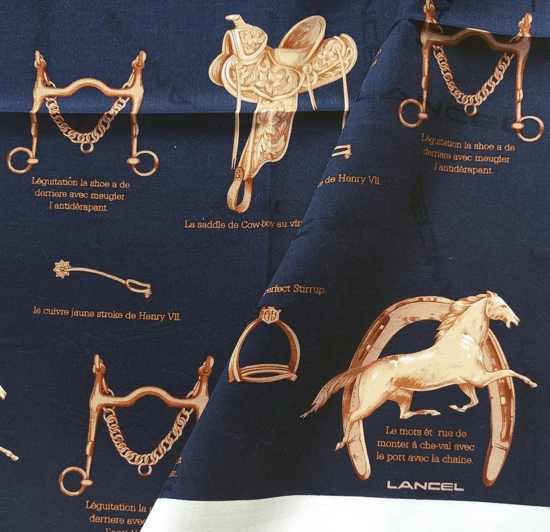 Lancel 古董手帕 马术图腾 22 x 21 英寸 - 手帕/方巾 - 棉 蓝色