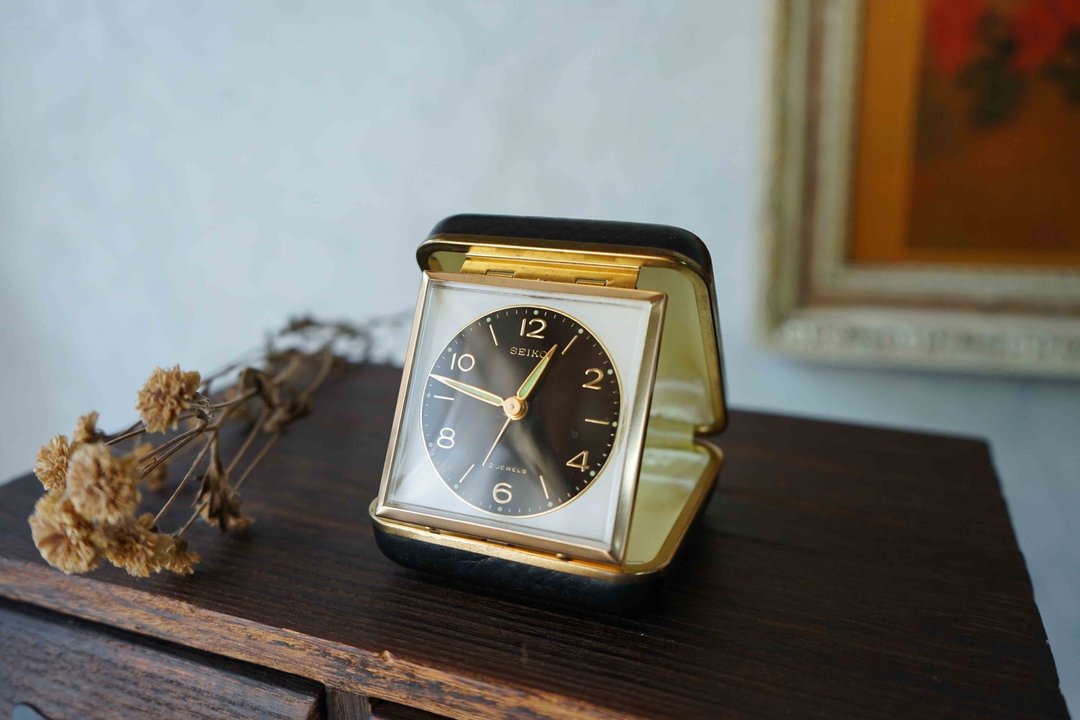 日本杂货-Vintage SEIKO精工机械式发条钟旅行折叠随身-黑白 - 时钟/闹钟 - 其他材质 黑色