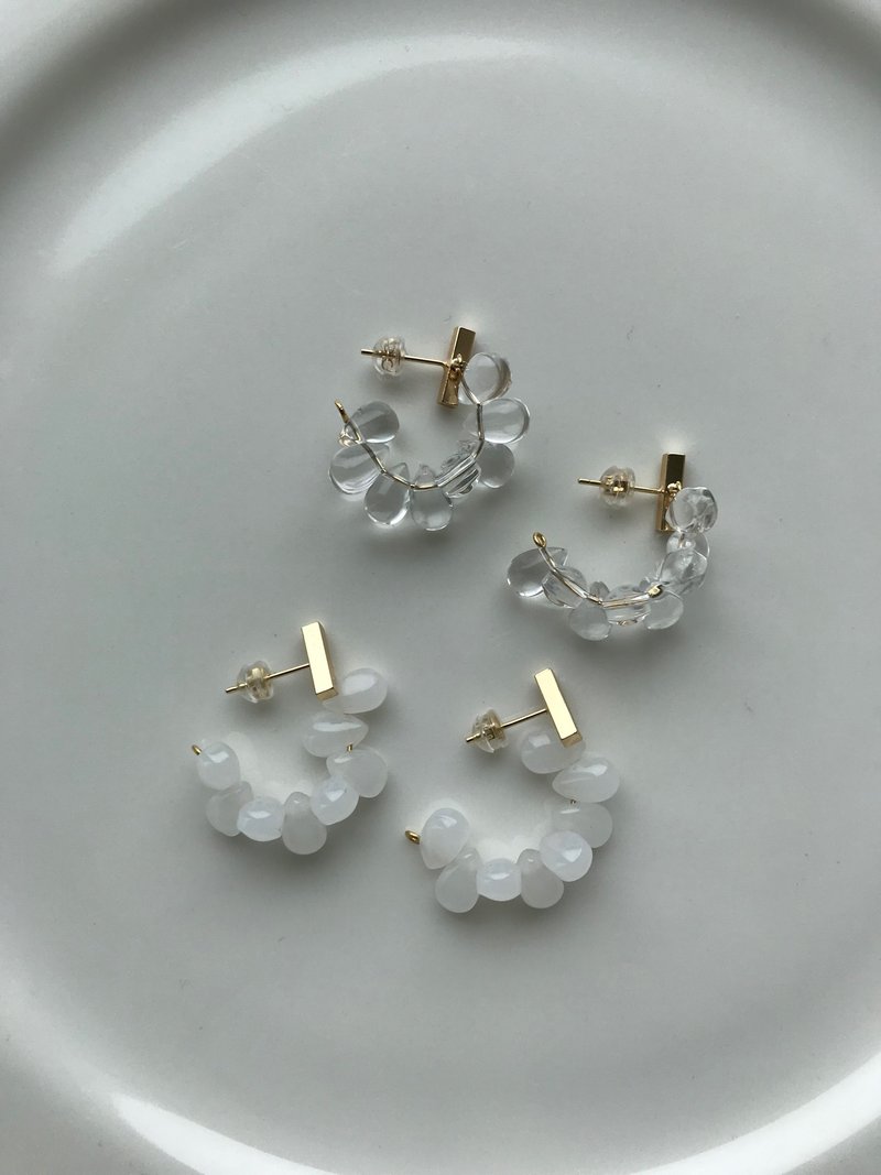 C调琉璃耳环/耳夹 琉璃 上班族耳 夹式耳环 925银针 圆耳环 - 耳环/耳夹 - 琉璃 透明