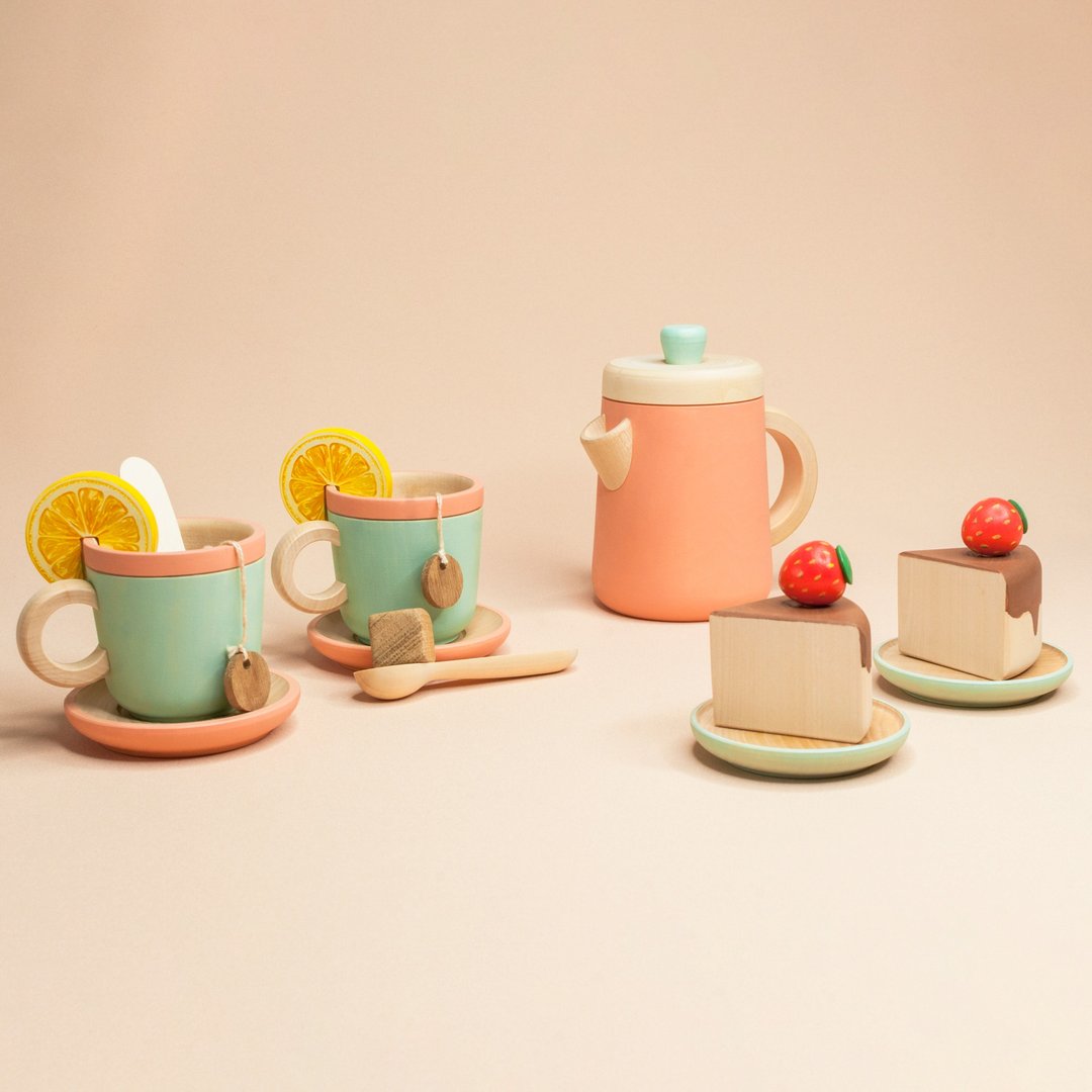 Wooden tea set DESERT and cake set for kids - 玩具/玩偶 - 木头 多色