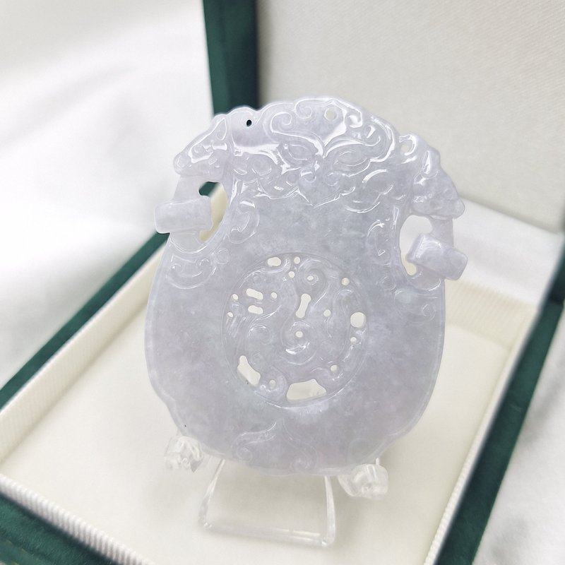 浓紫罗兰  古兽守玉灵气护身 镂空饕餮龙纹  | 天然缅甸玉A货翡翠 - 项链 - 玉石 