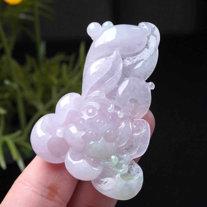 冰种飘绿花翡翠莲花项链 | 天然缅甸玉A货翡翠 | 送礼 - 吊饰 - 玉石 绿色