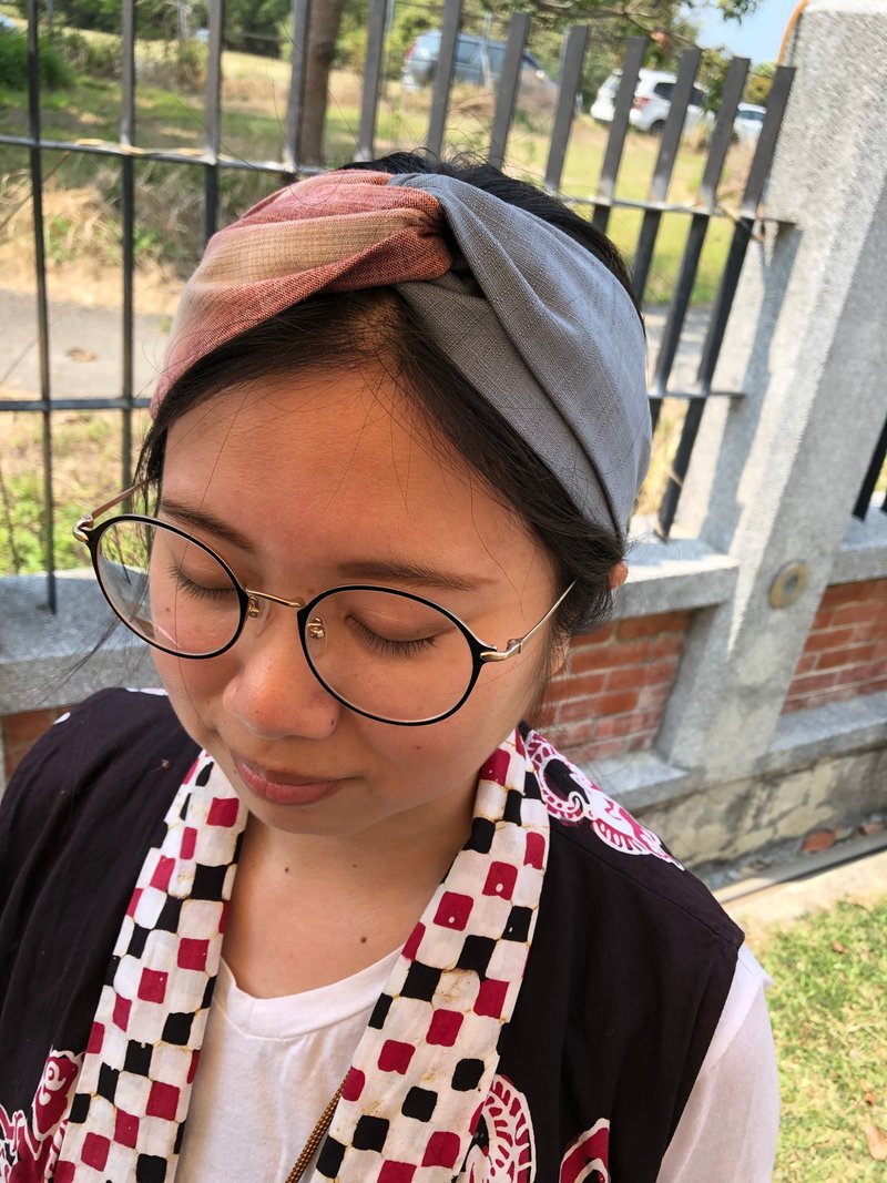 双拼发带 / 红棕渐层 - 灰蓝 / 先染布 - 发带/发箍 - 棉．麻 蓝色