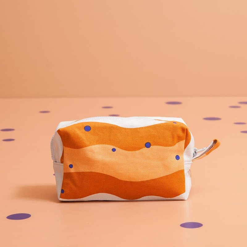 拉链长方收纳包/珍珠奶茶/焦糖茶色 - 化妆包/杂物包 - 棉．麻 咖啡色