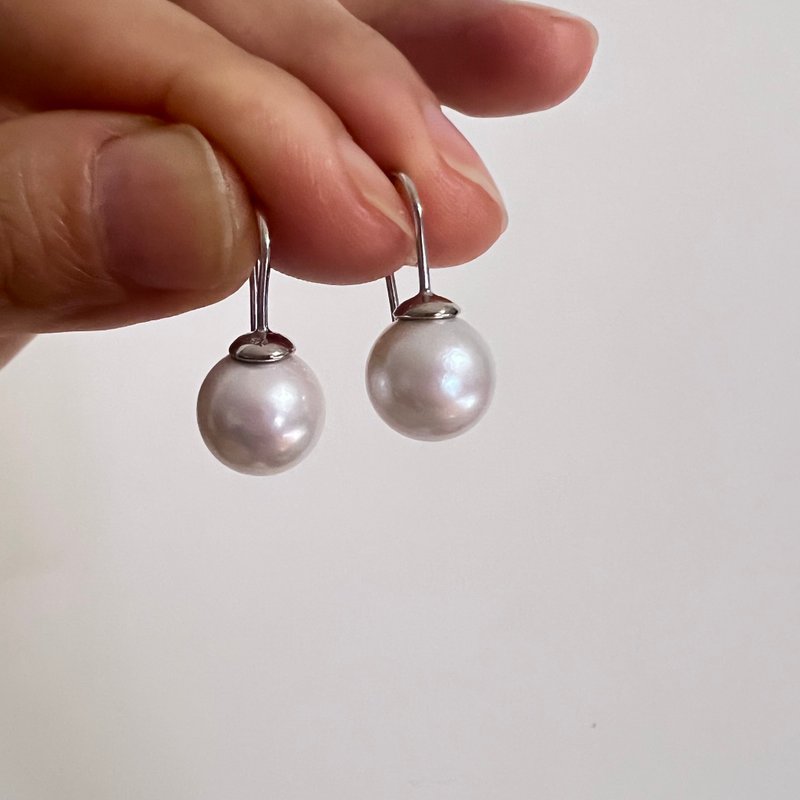 圣诞礼物 大颗白色玄光天然珍珠耳环 简约气质手工耳饰 - 耳环/耳夹 - 珍珠 
