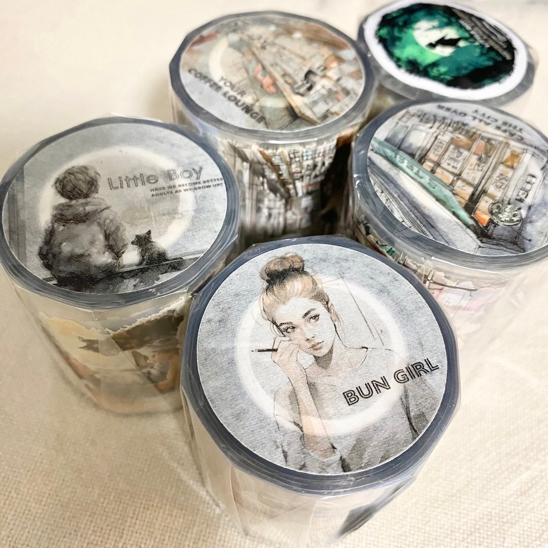 PET胶带新品大全套 女孩/男孩/月亮/你的咖啡厅/整个城市都是我的 - 纸胶带 - 塑料 