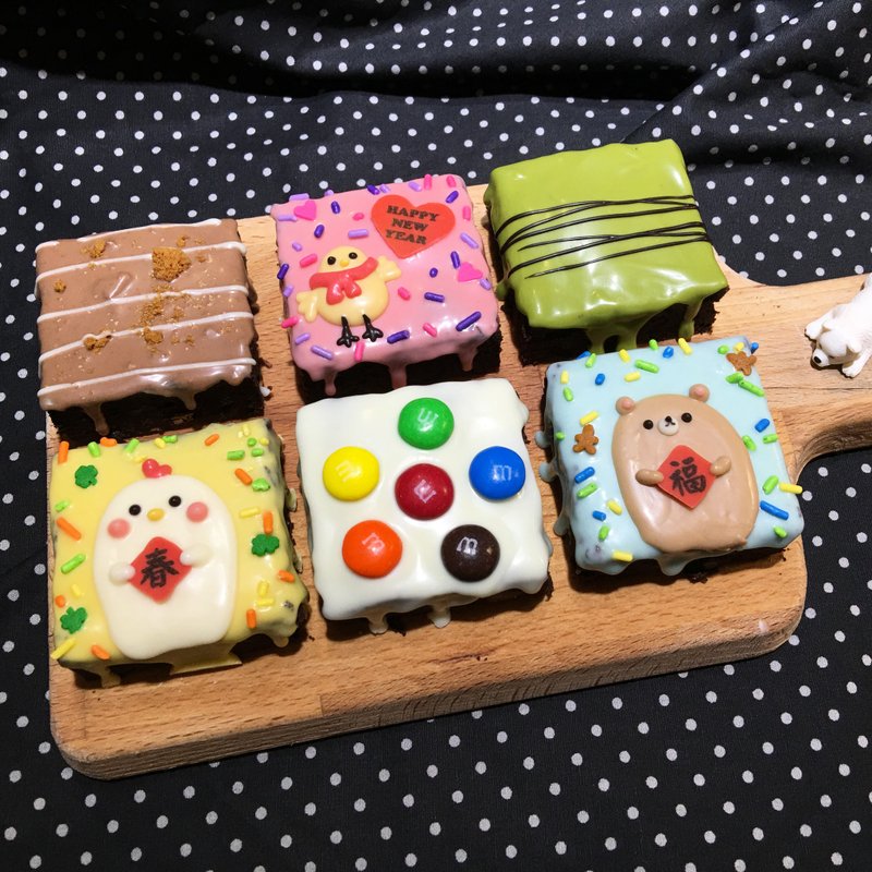 【黑熊先生巧克力布朗尼】熊啾啾新春礼盒-6入 - 蛋糕/甜点 - 新鲜食材 红色