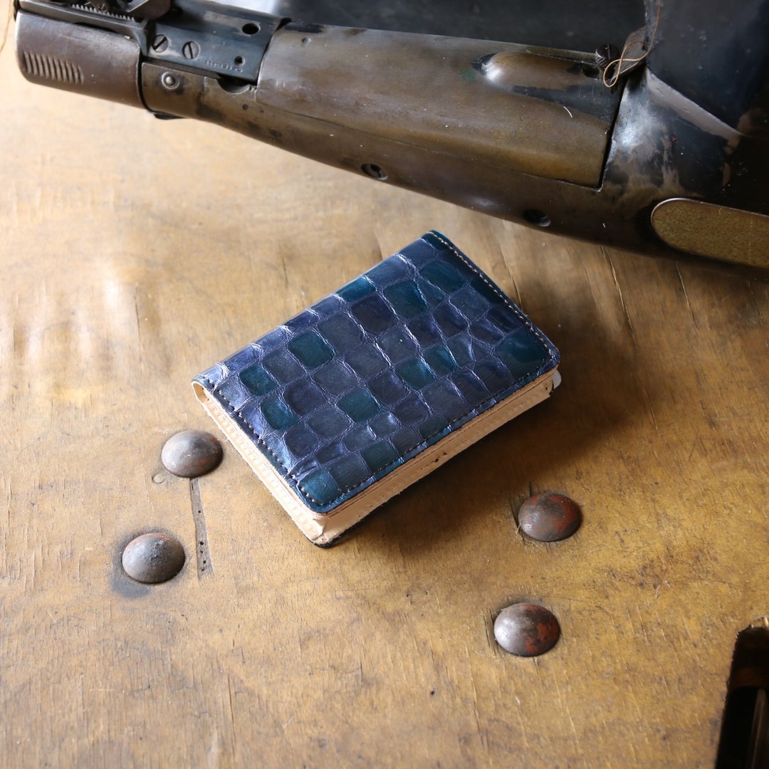 Made in Japan Colored glass cowhide name piece 夾 name piece 藒 藏 blue made in JAPAN handmade leather card case - 其他 - 真皮 蓝色