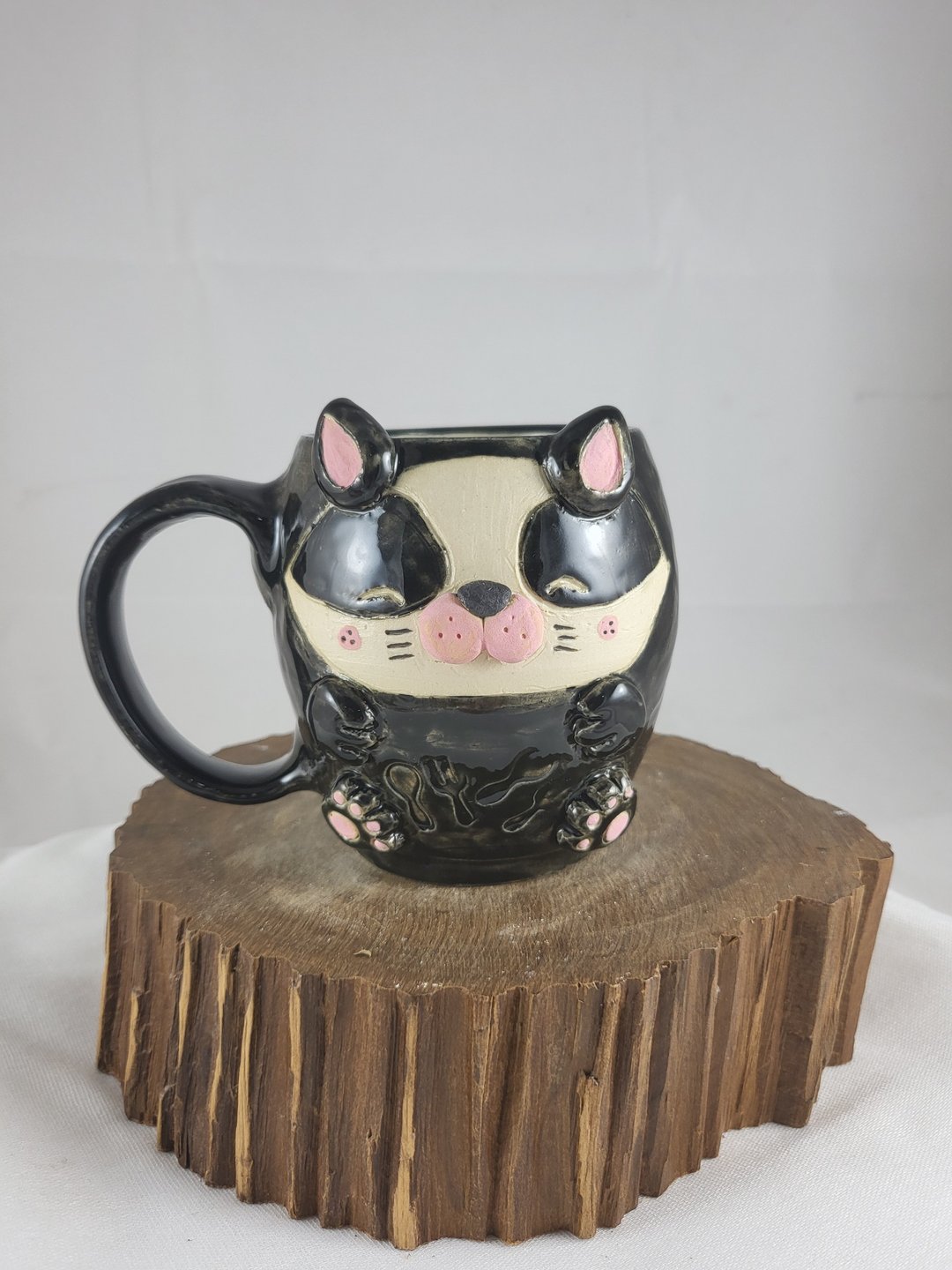贪吃的黑猫手工马克杯 - 咖啡杯/马克杯 - 陶 黑色