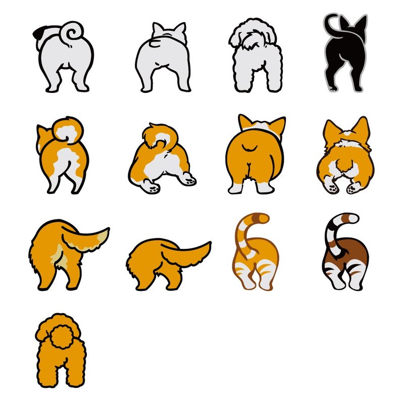 狗屁屁 柴犬 法斗 猫咪 黄金猎犬 马尔济斯 巴哥 台湾犬 土狗 - 贴纸 - 防水材质 