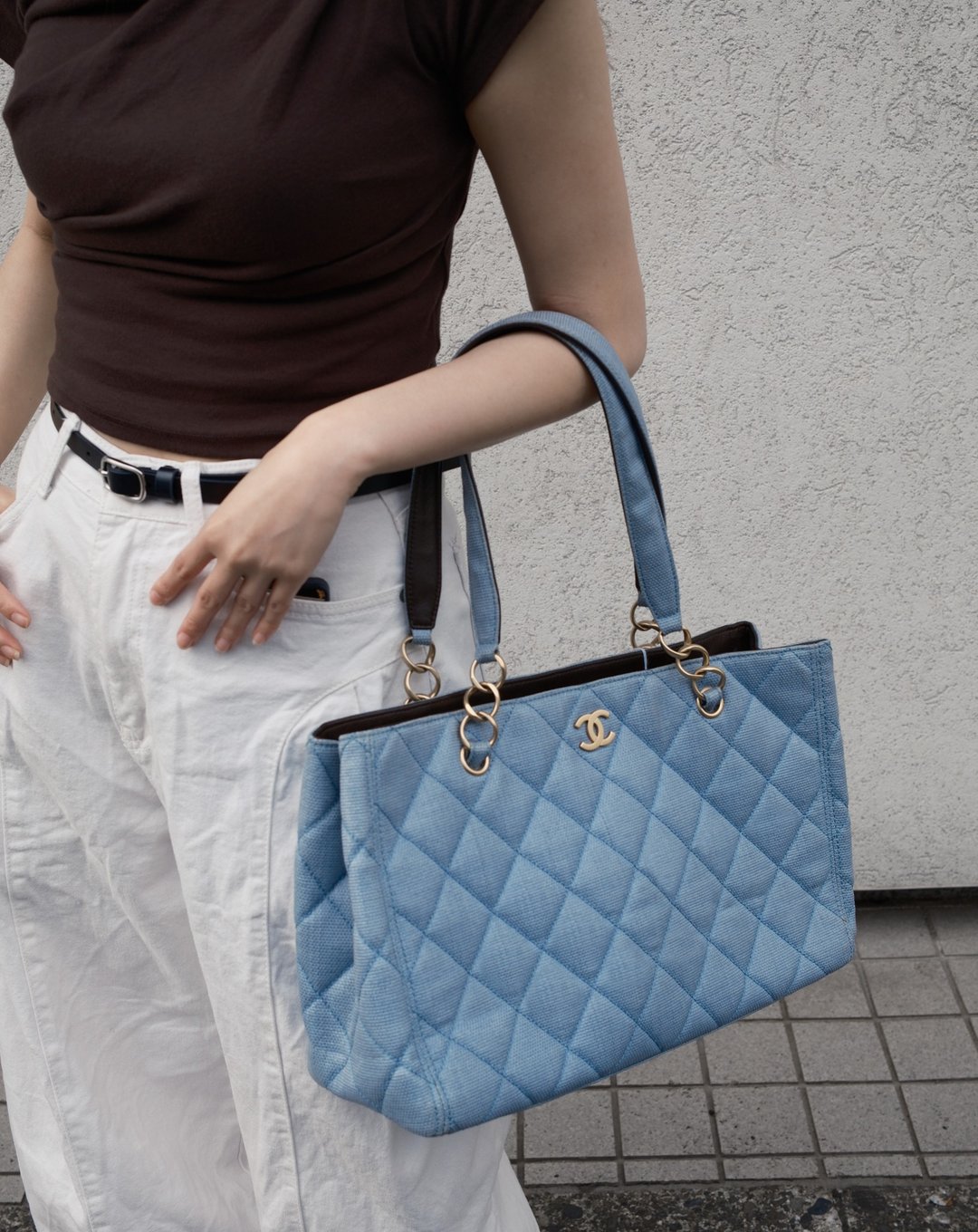 中古包 CHANEL 香奈儿 蓝色草编菱格托特包 - 手提包/手提袋 - 其他材质 蓝色