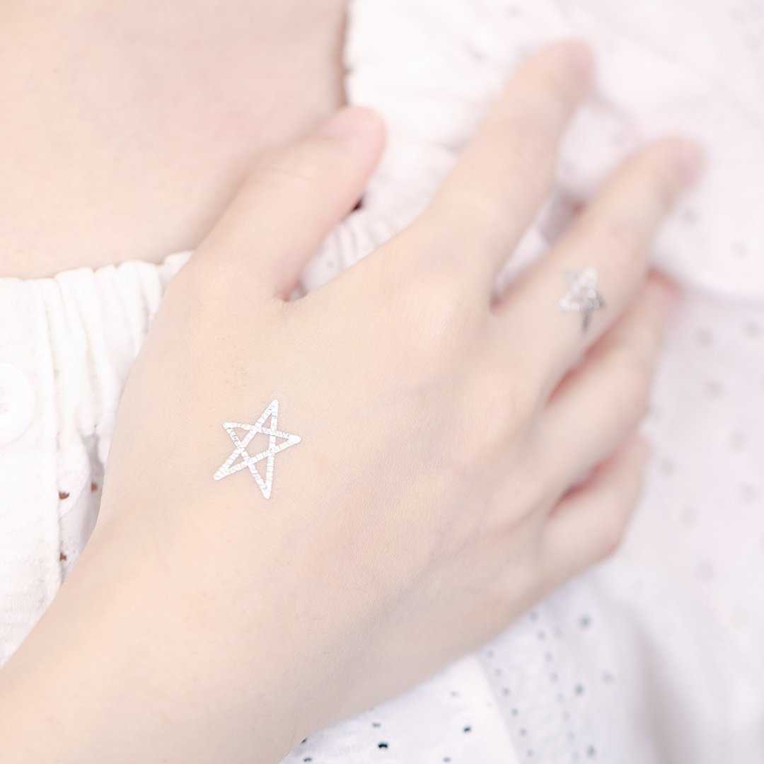 钻石银纹身贴纸 - 星星 线条 2入 银色纹身 - 纹身贴 - 纸 银色