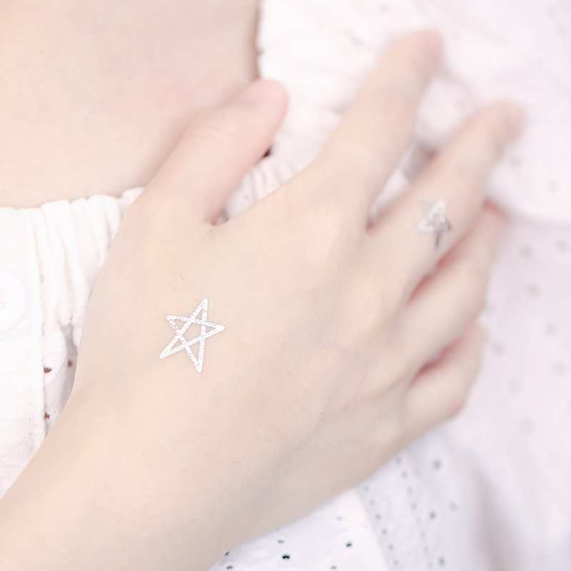 钻石银纹身贴纸 - 星星 线条 2入 银色纹身 - 纹身贴 - 纸 银色