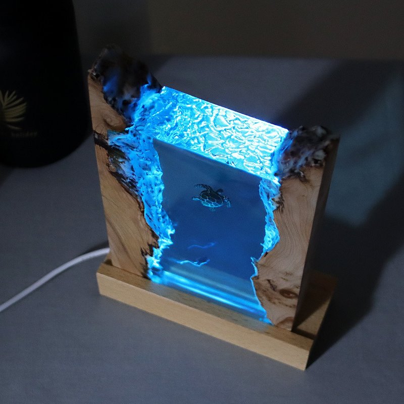 环氧树脂灯resin lamp/深潜水邂逅海龟/微缩景观手工夜灯 - 摆饰 - 树脂 蓝色