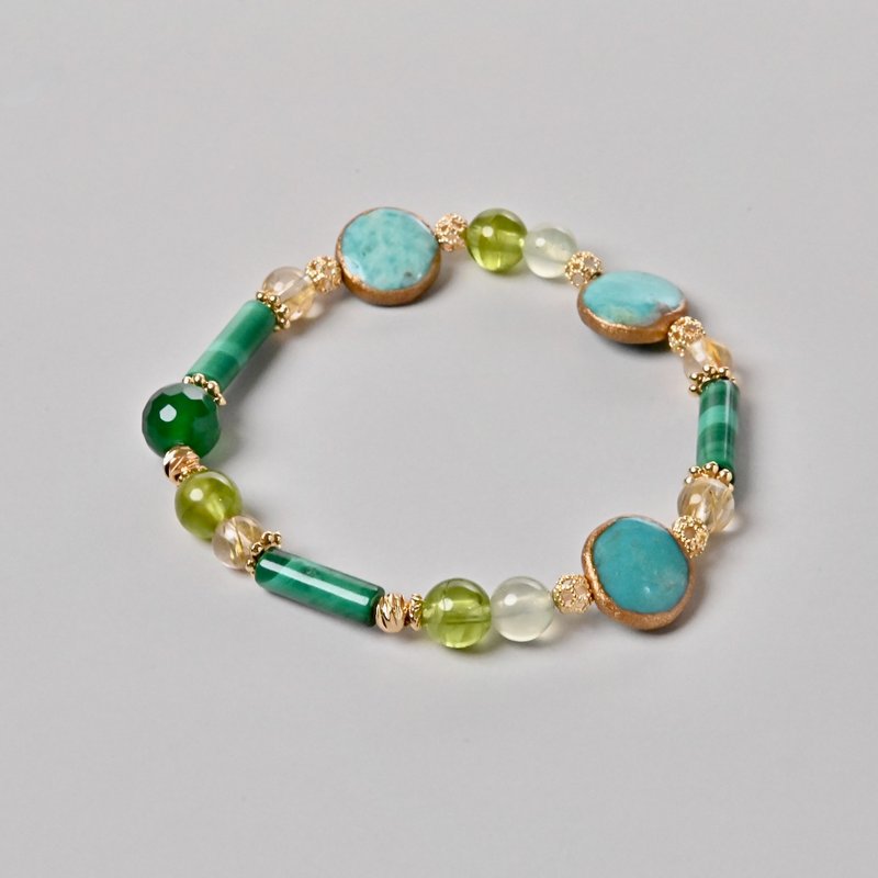 绿波荡漾 | 绿松石*绿玉髓*孔雀石*橄榄石*葡萄石*钛晶 - 手链/手环 - 宝石 多色