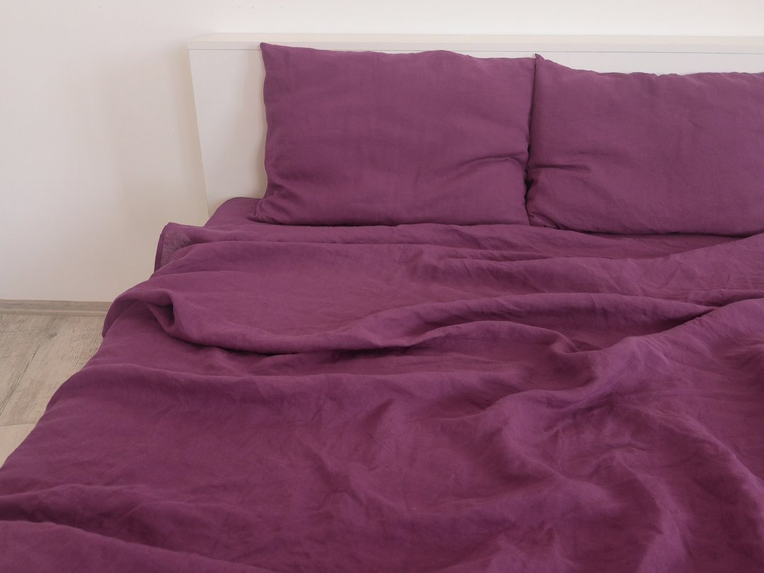 Burgundy linen flat sheet / Linen bedsheet / Softened stonewashed linen sheet - 寝具 - 亚麻 紫色
