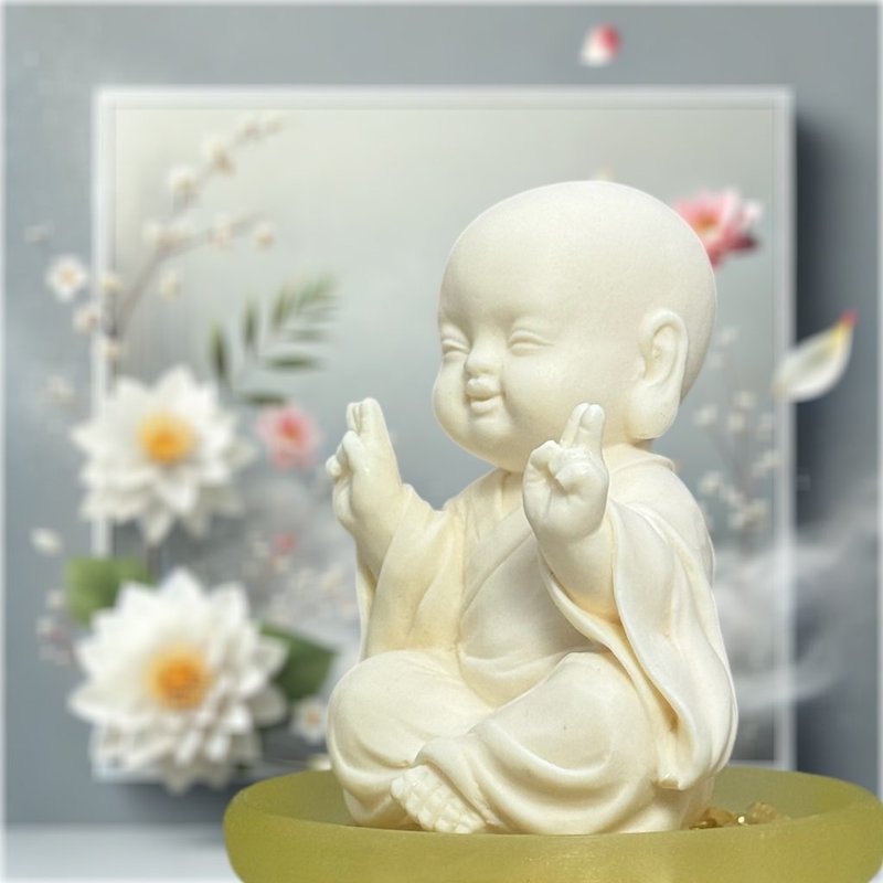 水晶扩香 新年开运之净念小佛一笑小盘组 搭配精油香氛 礼赠首选 - 香薰/精油/线香 - 树脂 白色