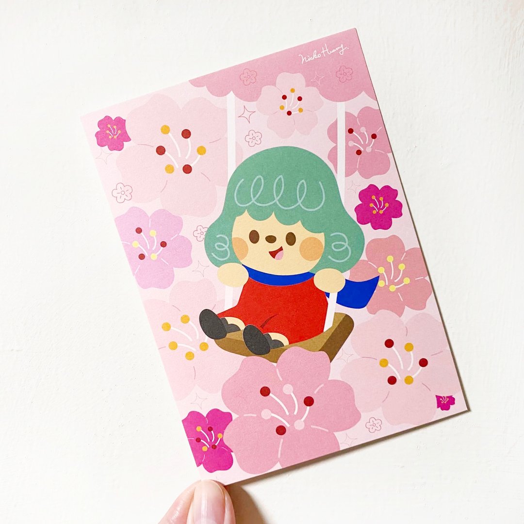 【樱花限定】插画明信片 - 卡片/明信片 - 纸 粉红色