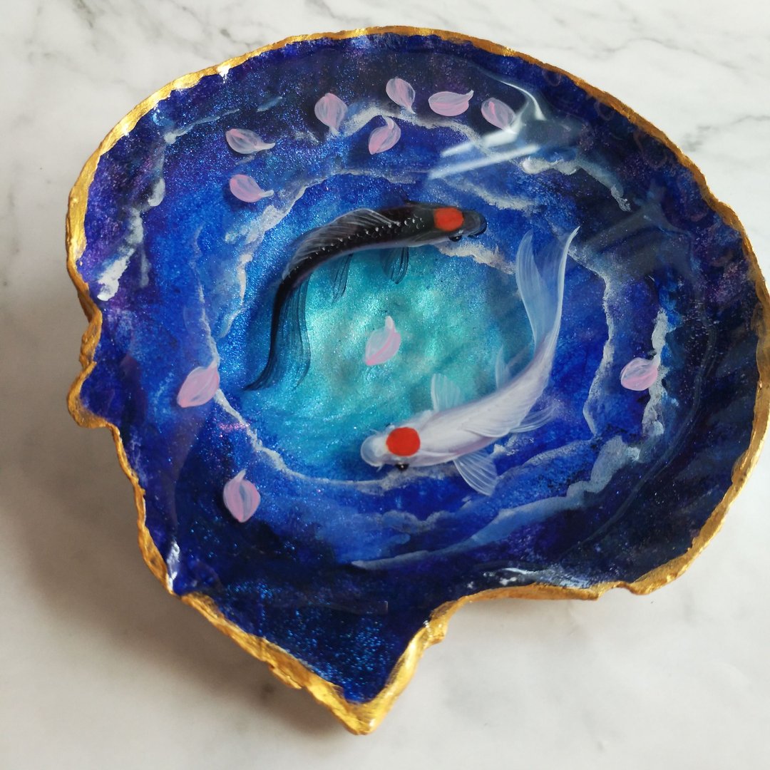 纯手绘星空阴阳鱼3D树脂画 万顷星河都是我赠予你的见面礼 永生鱼 - 摆饰 - 树脂 