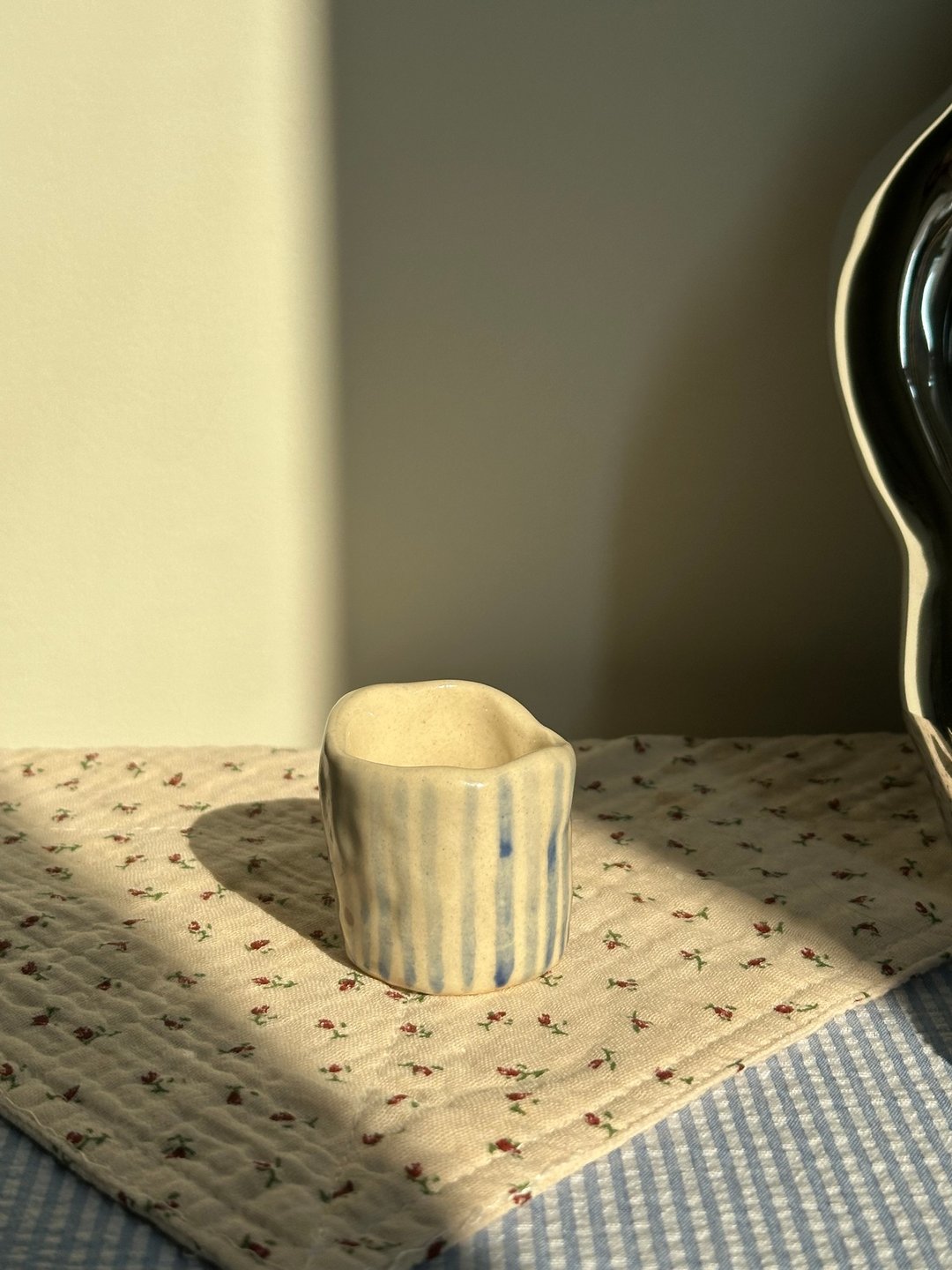 奶蓝色条纹 / 浓缩咖啡杯 - 其他杯子 - 陶 蓝色