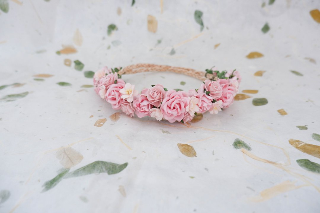 Pink flower crown, hair accessories, wedding floral headpiece - 发饰 - 纸 粉红色