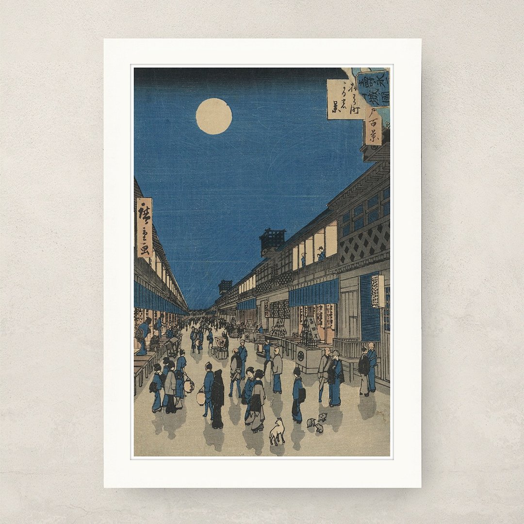 【B4 艺术画卡・B4 Poster】歌川广重・猿若町夜之景 - 海报/装饰画/版画 - 纸 卡其色