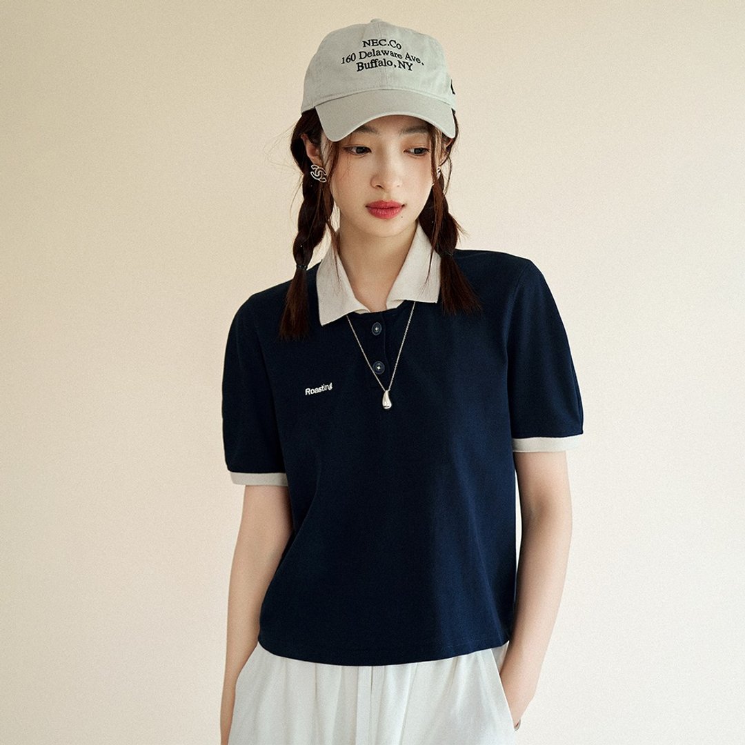 藏青色polo领T恤|T恤|夏款|Sora-1550 - 女装 T 恤 - 棉 