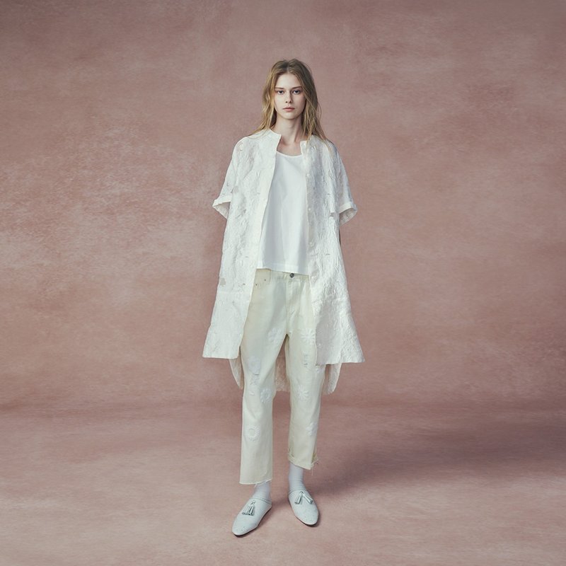 2401D02 羊脂缇花长版外套 (白色) - 女装上衣 - 聚酯纤维 白色