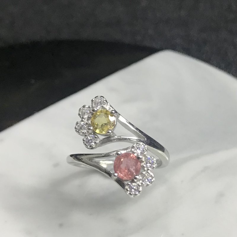 招财旺夫I红黄碧玺Tourmaline可爱猫爪戒指I可调式I礼物I电气石 - 戒指 - 水晶 