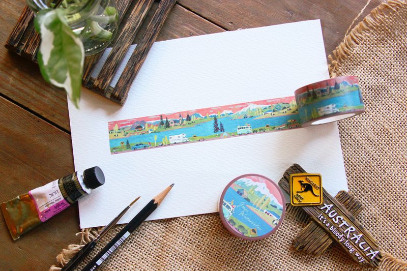 公路旅行 | Tasmania | Tassie Road Trip 啾吉水彩 手绘纸胶带 - 纸胶带 - 纸 粉红色