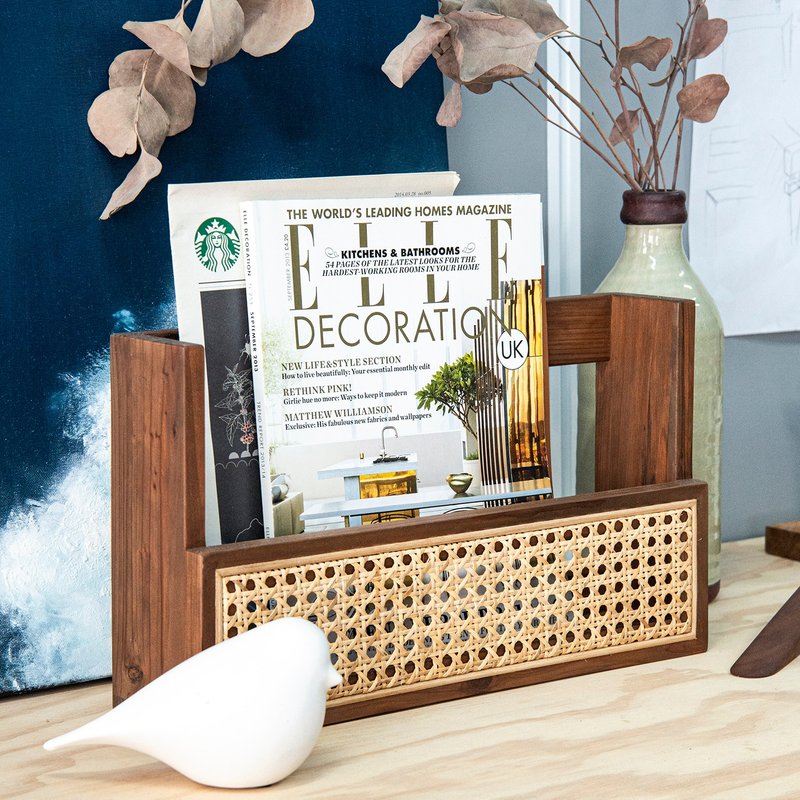 Tomood/ 土与木之间-柳杉染胡桃色-手工实木藤编置物架 收纳盒(L) - 收纳用品 - 木头 咖啡色