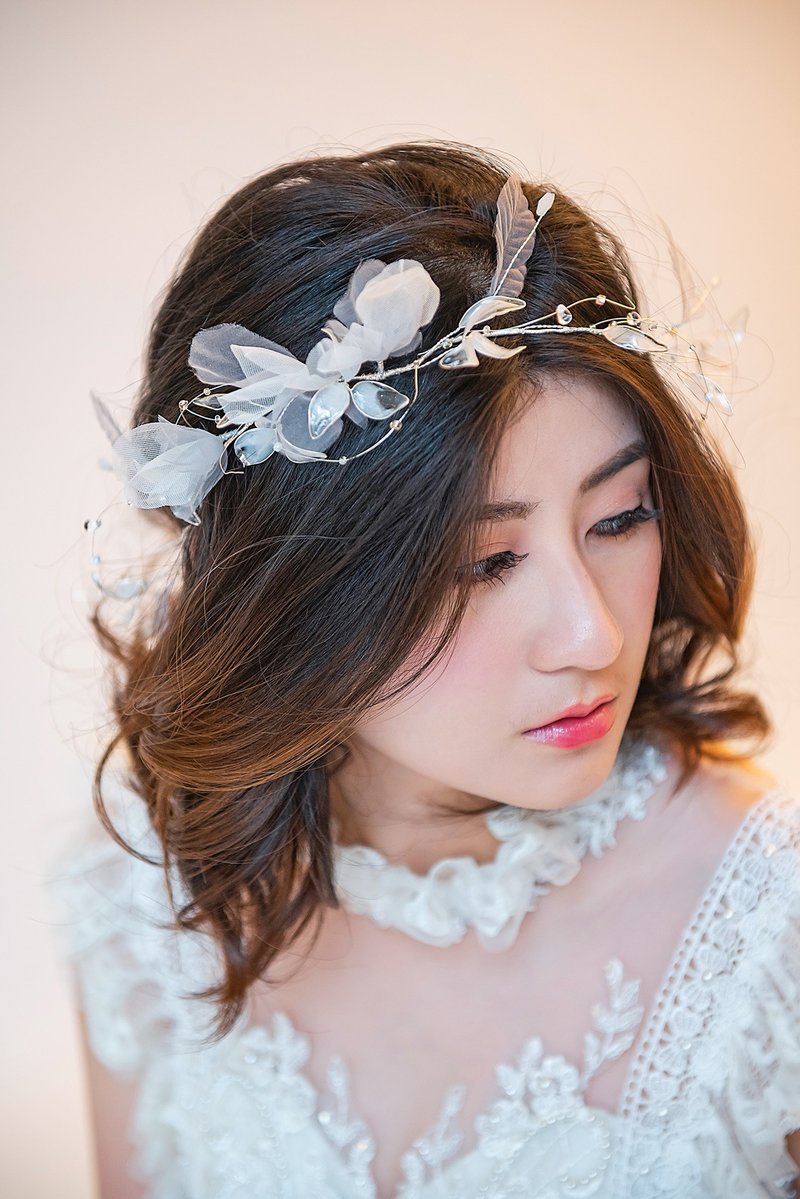 原创手工新娘饰品 晶透柔光水晶纱花发饰 - 发饰 - 其他材质 