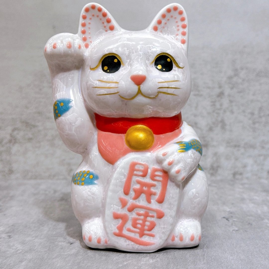 【桃耀鲤福】日本清水烧招财猫 | 花结晶 桃 体鲤 开运 右 - 摆饰 - 瓷 粉红色