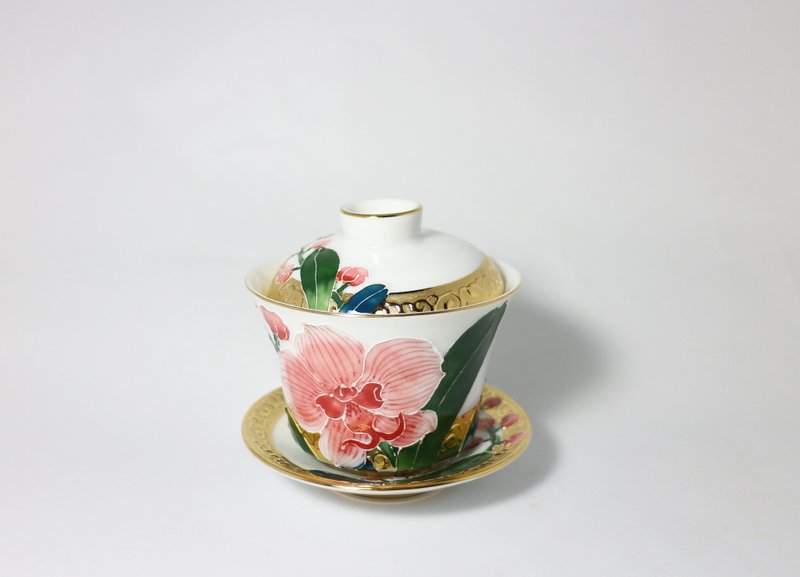 纯手绘茶杯-兰中之后-迎来幸福(三件式盖杯) - 茶具/茶杯 - 瓷 粉红色
