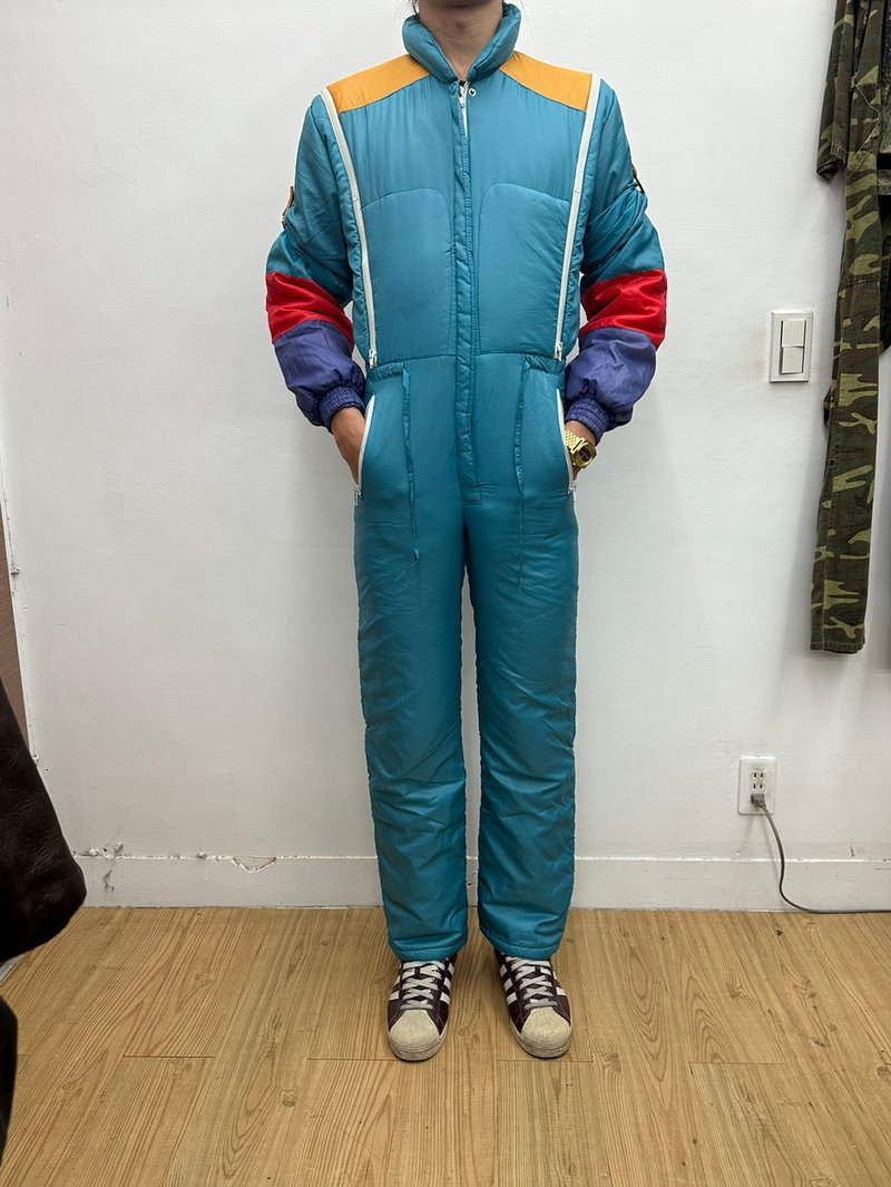 湖绿 滑雪服 连身工作服 古着 二手 内里铺棉 - 背带裤/连体裤 - 其他材质 蓝色