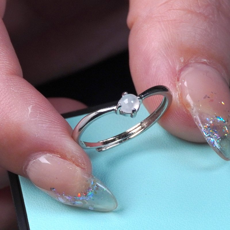 冰种翡翠蛋面戒指 925纯银 | 天然缅甸玉翡翠A货 | 送礼 - 戒指 - 玉石 透明