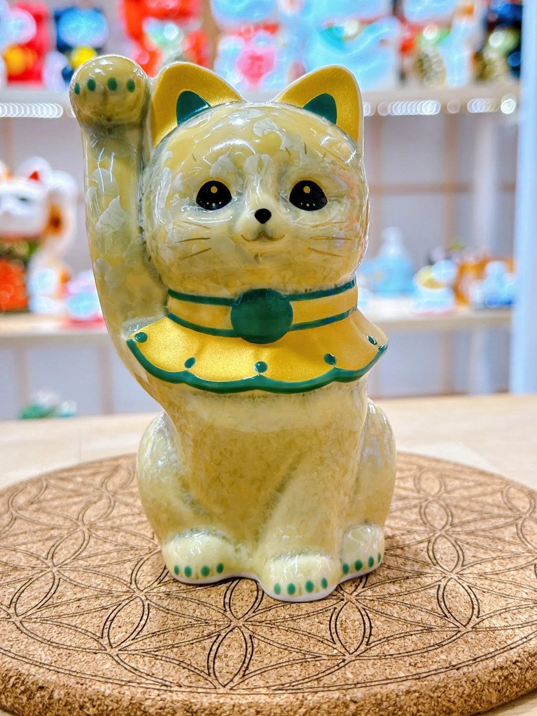 【金晶聚财】日本清水烧招财猫 | 花结晶 - 金花 前挂 - 摆饰 - 瓷 金色